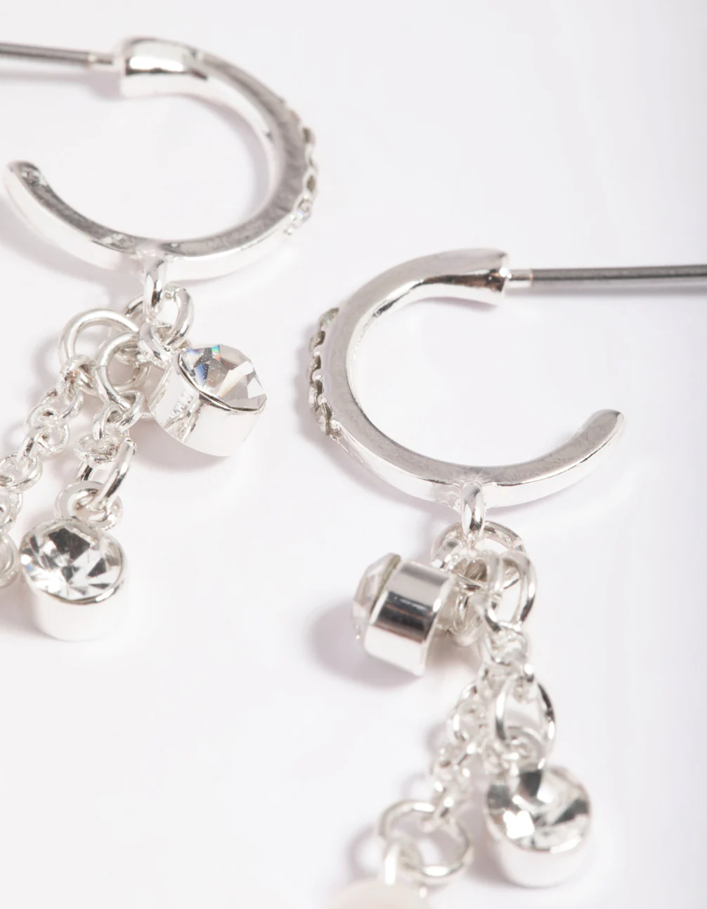 Silver Plated Freshwater Pearl Chain Drop Earrings - Image 3