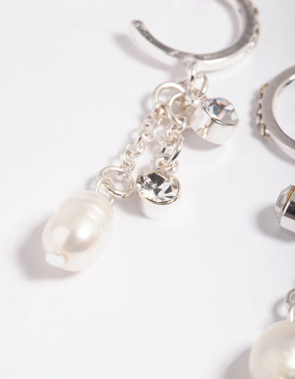 Silver Plated Freshwater Pearl Chain Drop Earrings - Image 4