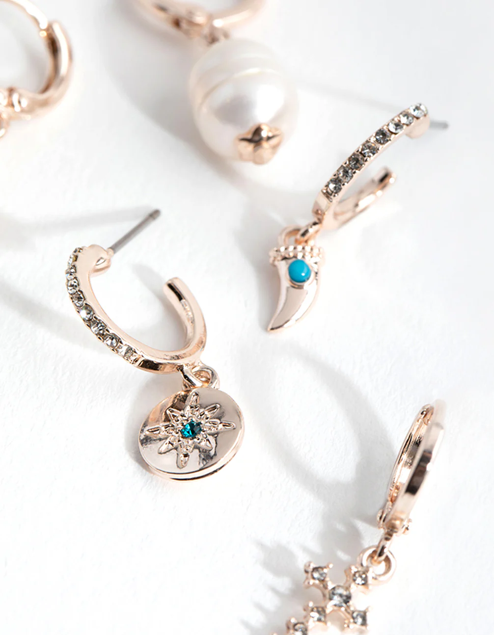 Rose Gold Plated Freshwater Pearl & Cross Curated Earring Pack - Image 2