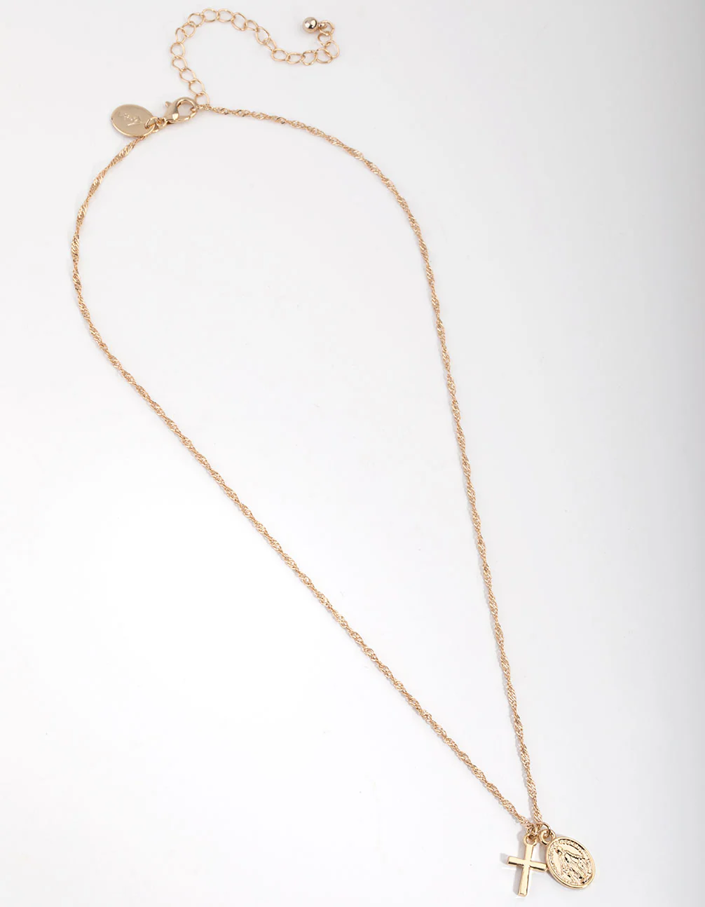 Gold Plated Cross & Coin Necklace - Image 2