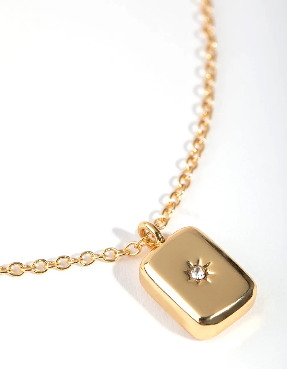 Gold Plated Diamante Rectangle Necklace - Image 5