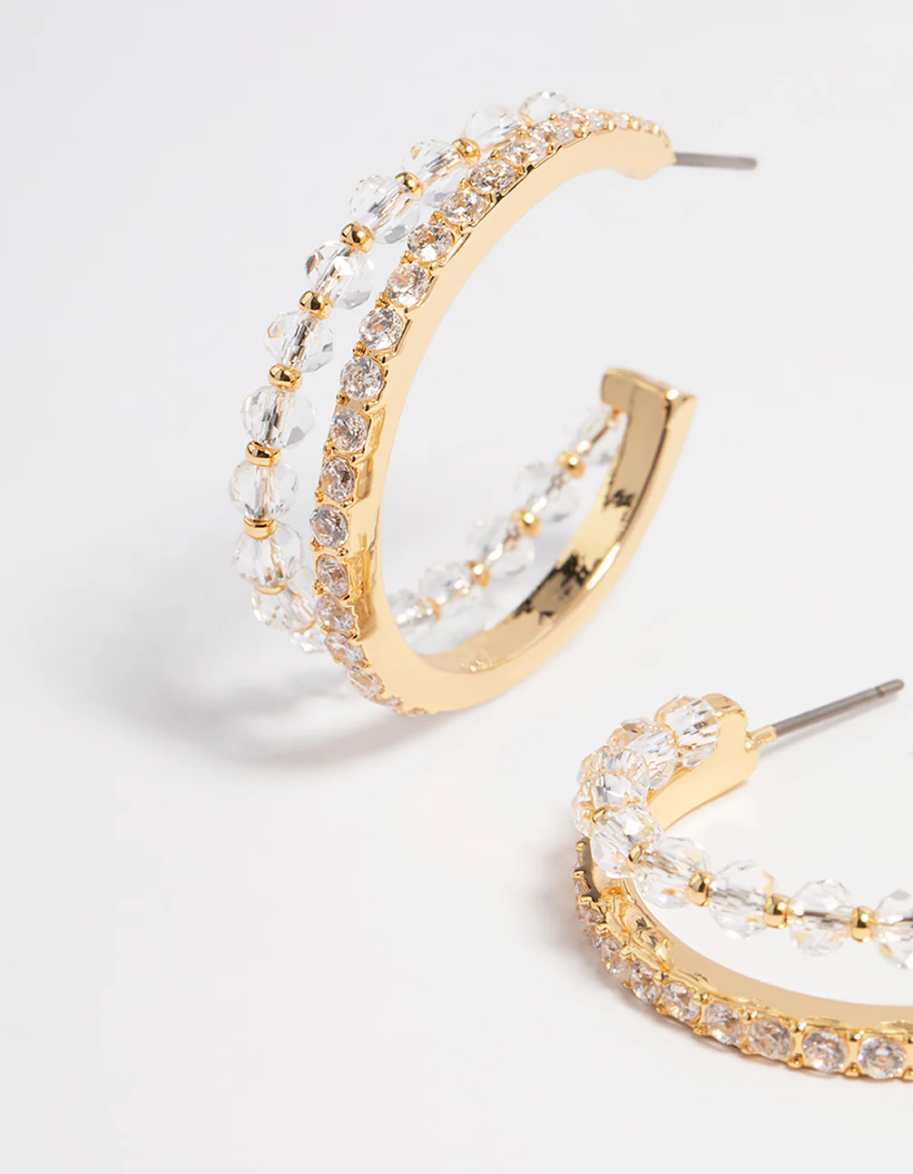 Gold Plated Cubic Zirconia Crystal Double Hoop Earrings - Image 2