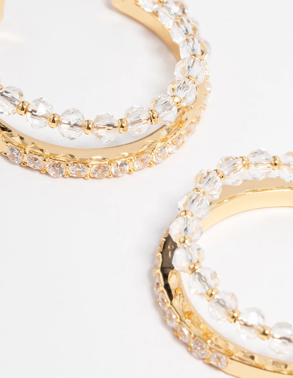 Gold Plated Cubic Zirconia Crystal Double Hoop Earrings - Image 3