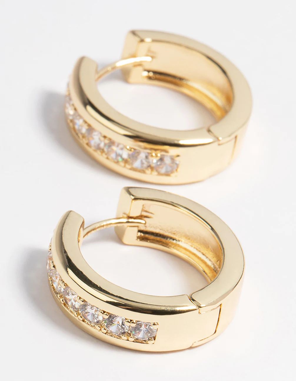 Gold Plated Cubic Zirconia Encased Huggie Earrings - Image 3