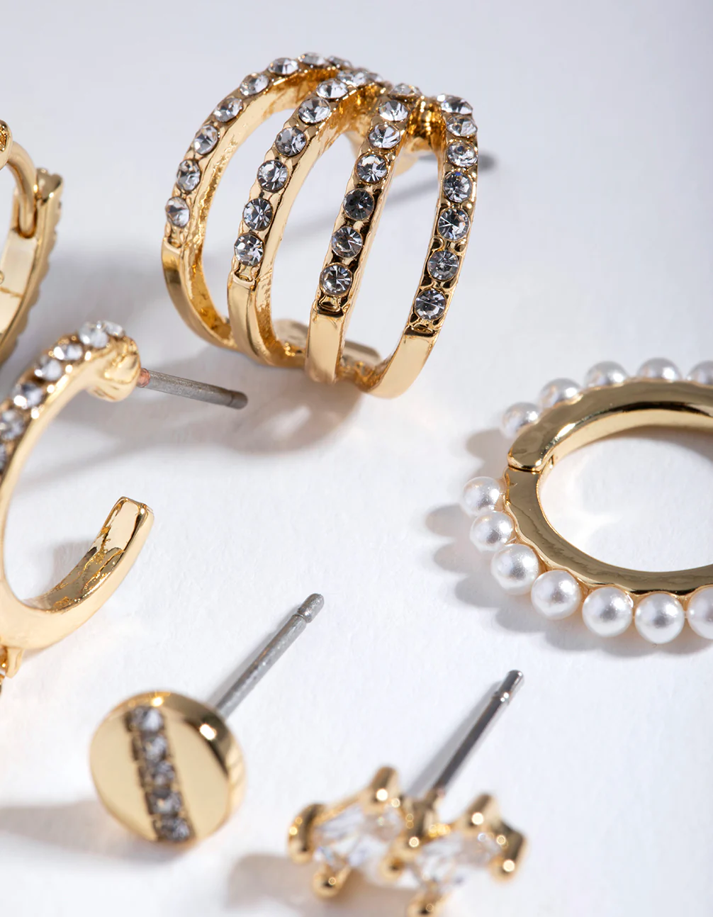 Gold Plated Diamante & Freshwater Pearl Huggie Earring Pack - Image 2