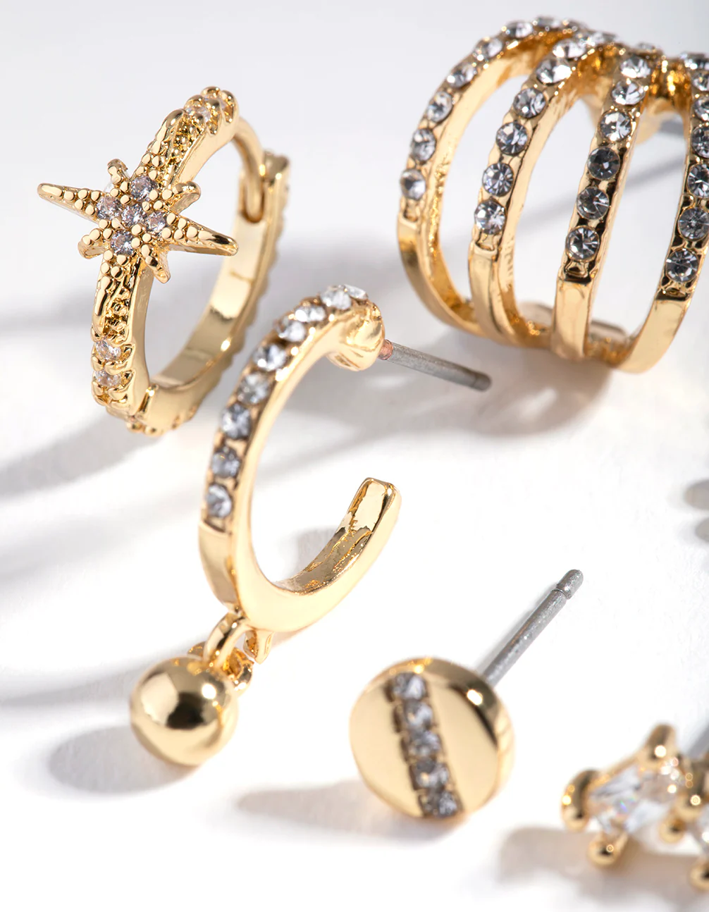 Gold Plated Diamante & Freshwater Pearl Huggie Earring Pack - Image 3