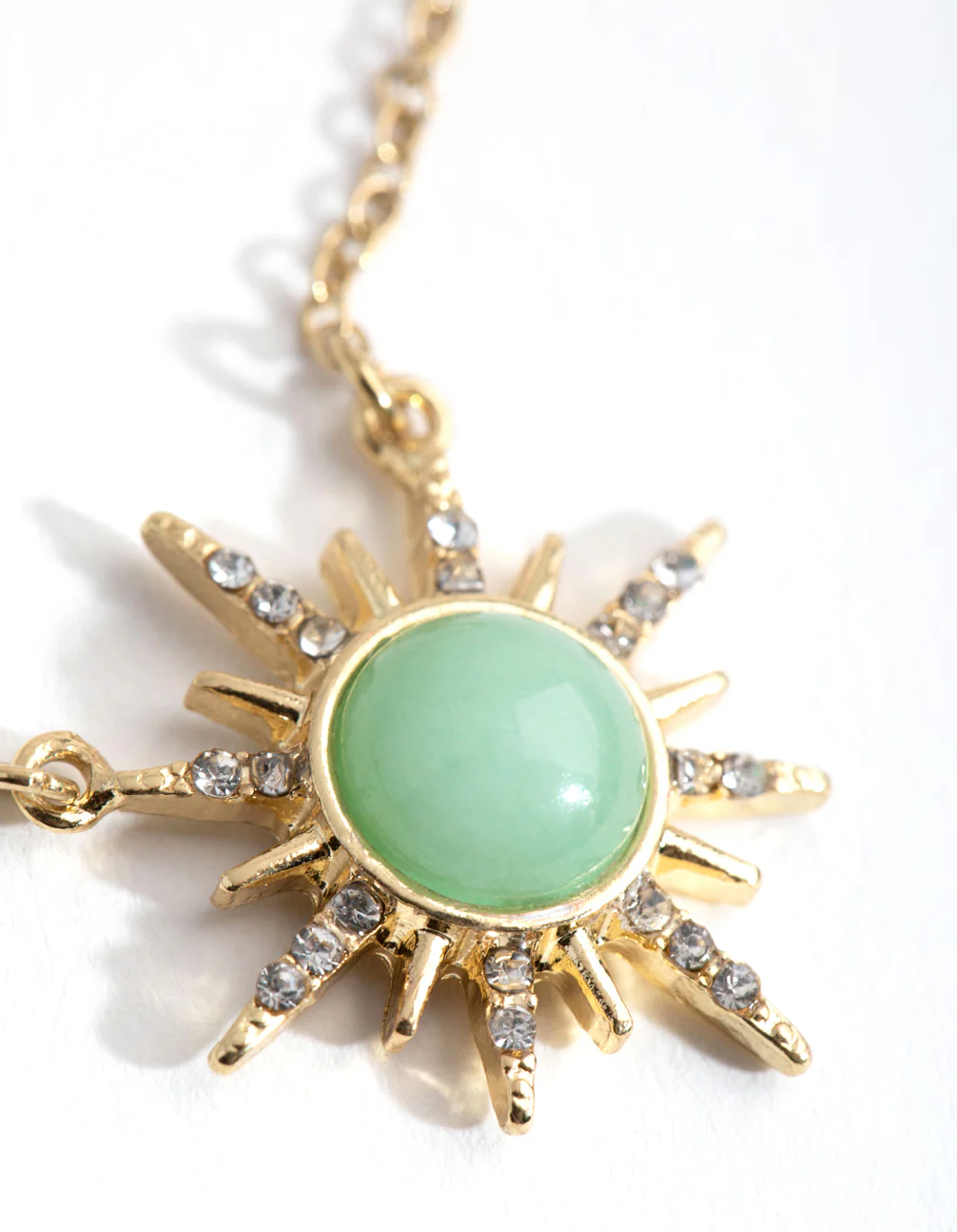 Gold Plated Diamante Semi Precious Jade Sun Necklace - Image 3
