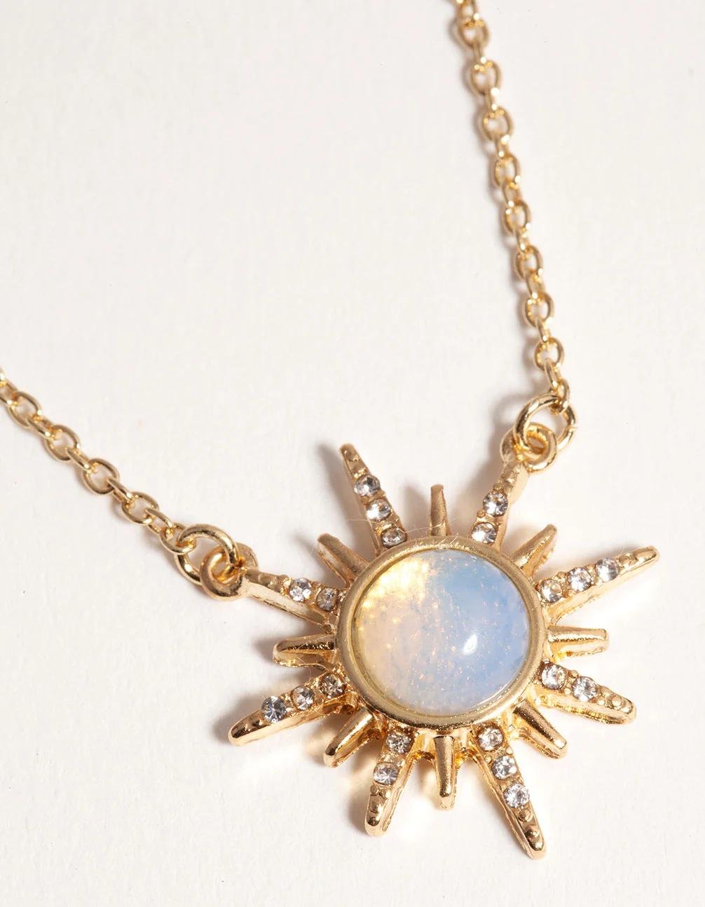 Gold Plated Diamante & Moonstone Sun Necklace - Image 3
