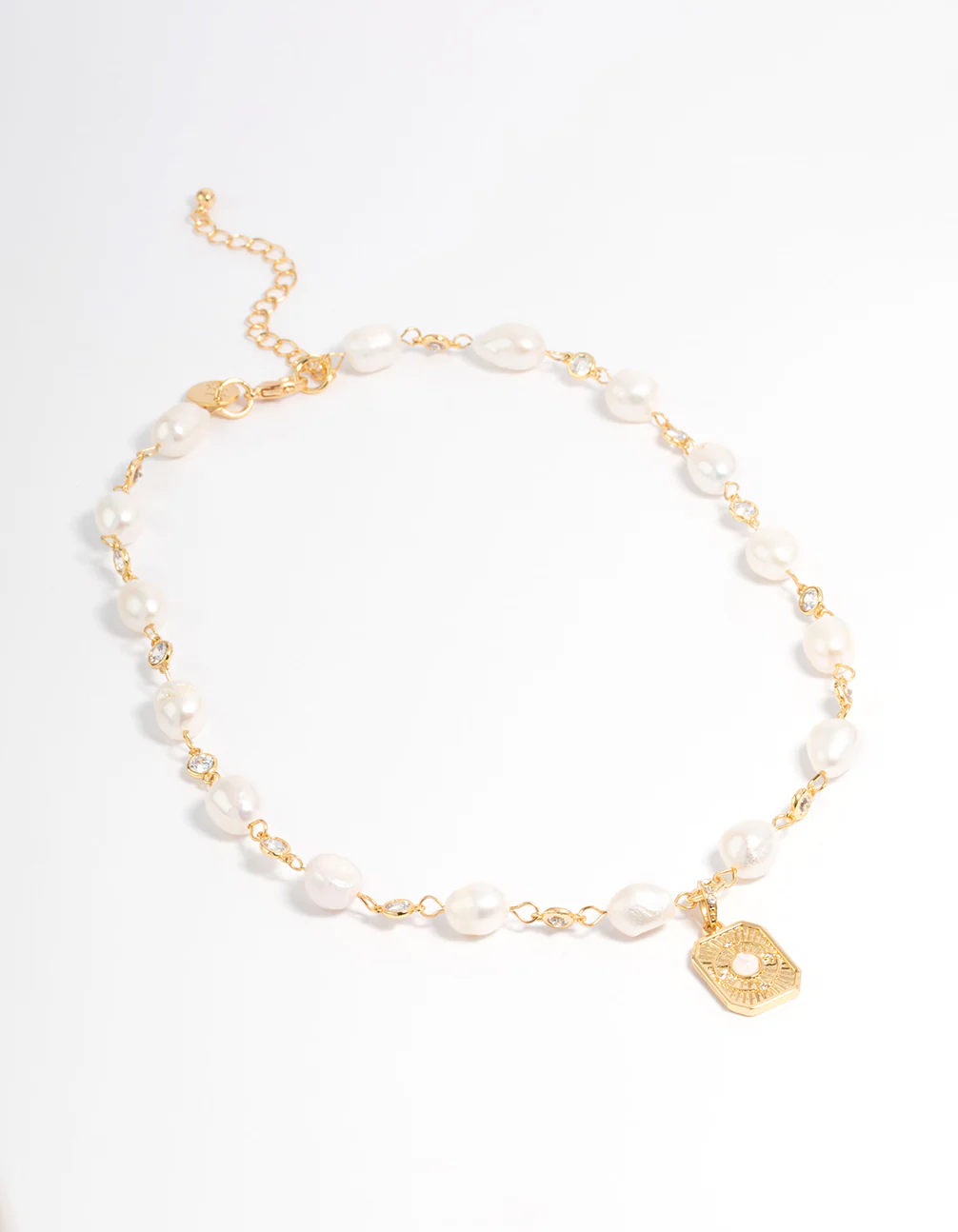 Gold Plated Freshwater Pearl Diamante Chain Pendant Necklace - Image 2
