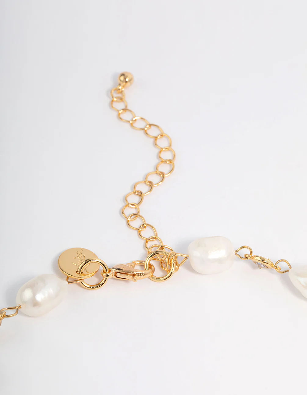 Gold Plated Freshwater Pearl Diamante Chain Pendant Necklace - Image 3