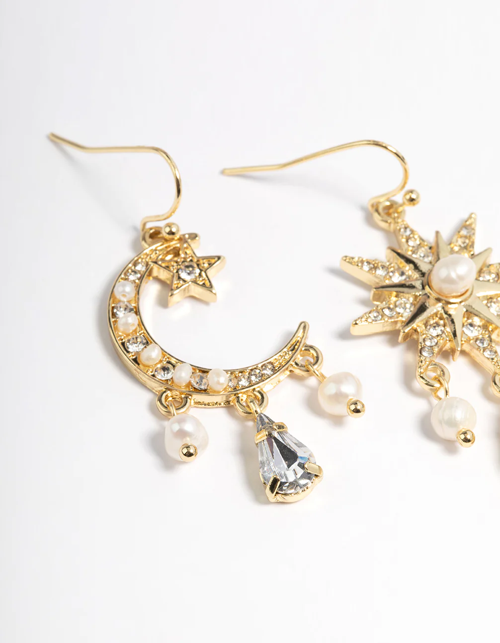 Gold Plated Freshwater Pearl Star & Moon Earrings - Image 2