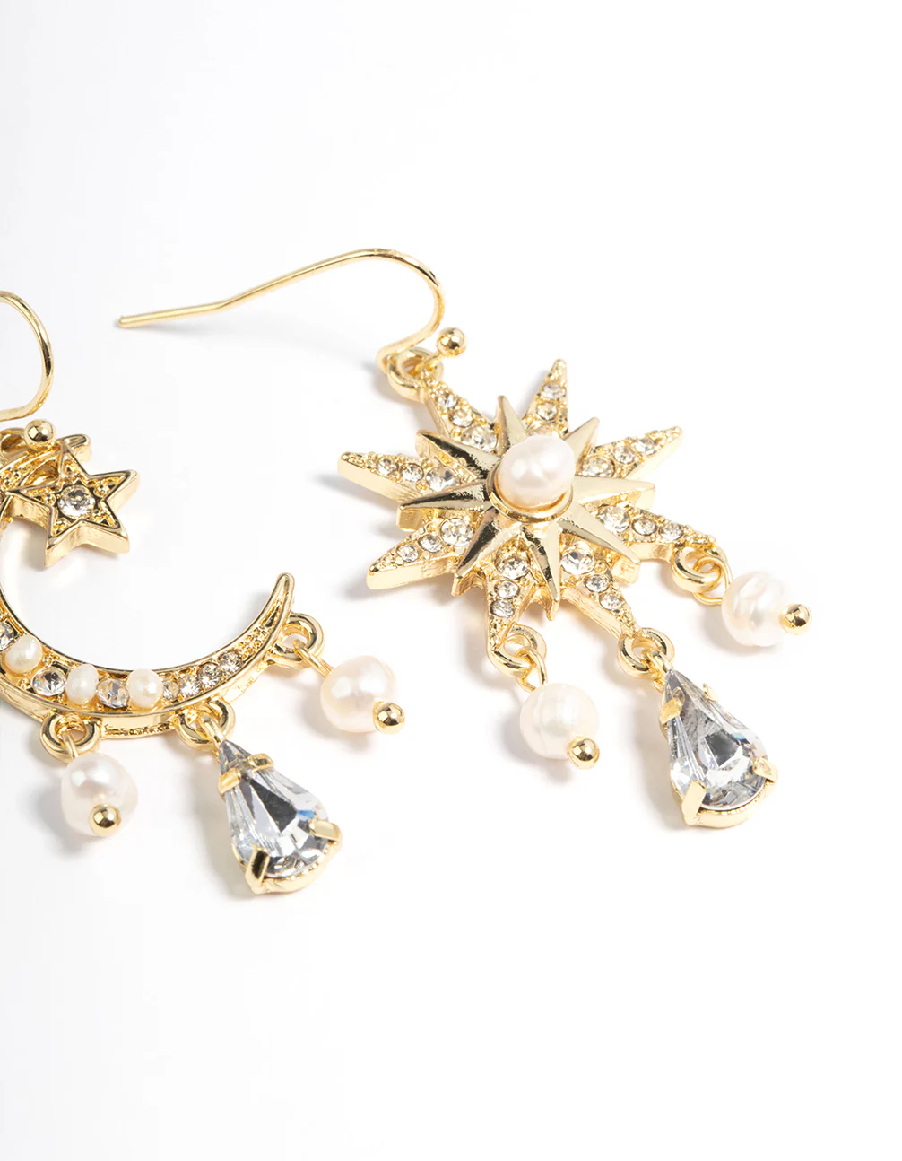Gold Plated Freshwater Pearl Star & Moon Earrings - Image 3