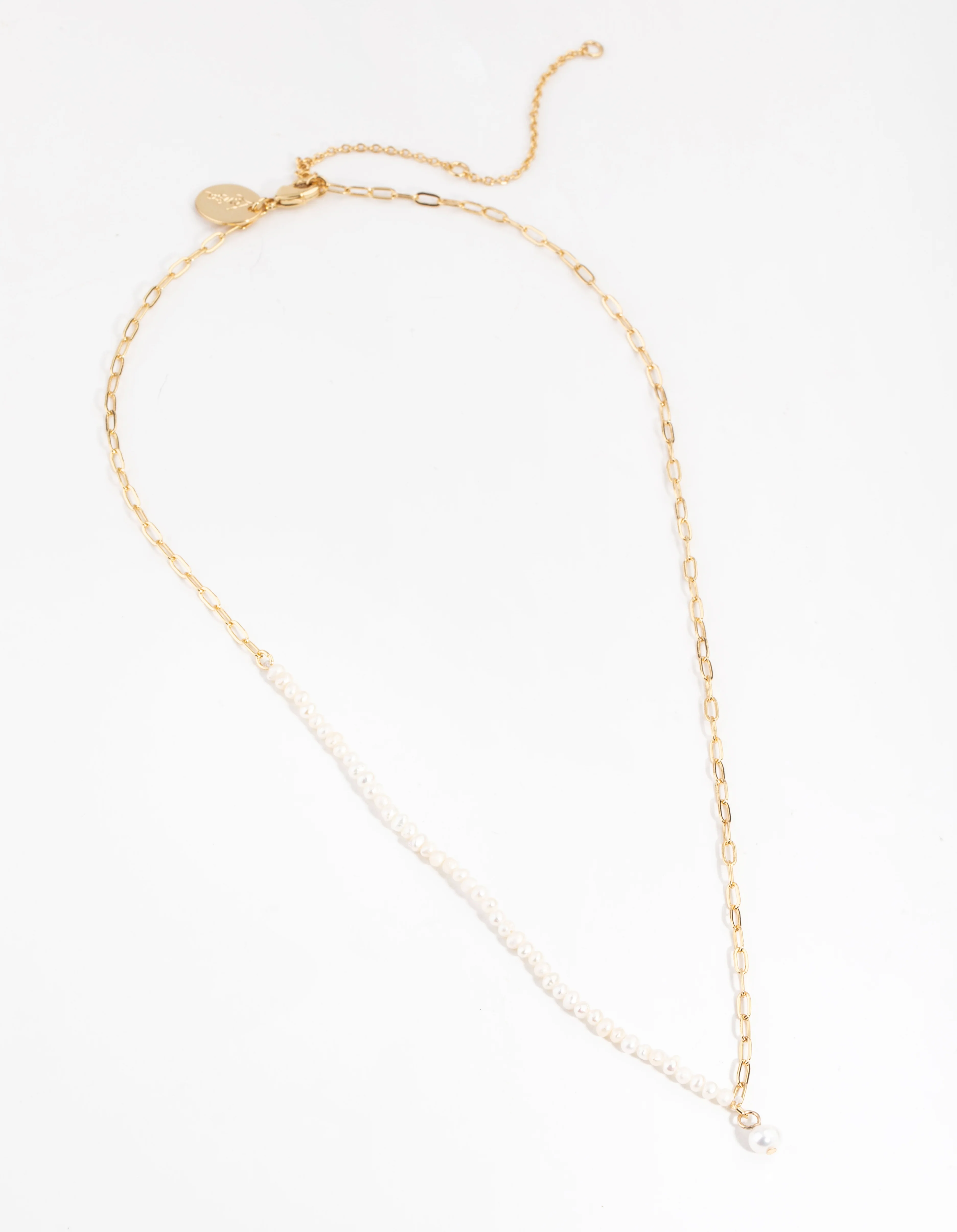 Gold Plated Half Freshwater Pearl Necklace - Image 2