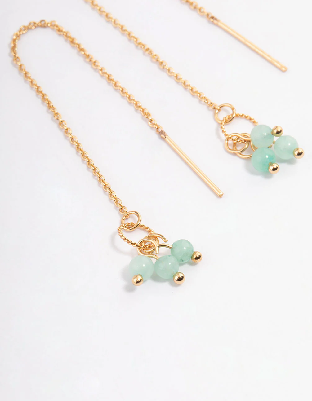 Gold Plated Jade Cluster Threader Earrings - Image 2