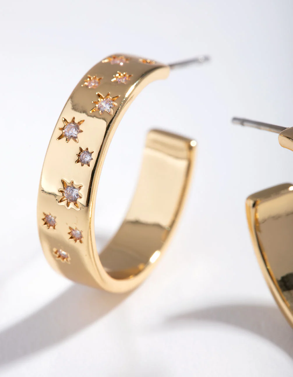 Gold Plated Diamante Star Hoop Earrings - Image 2
