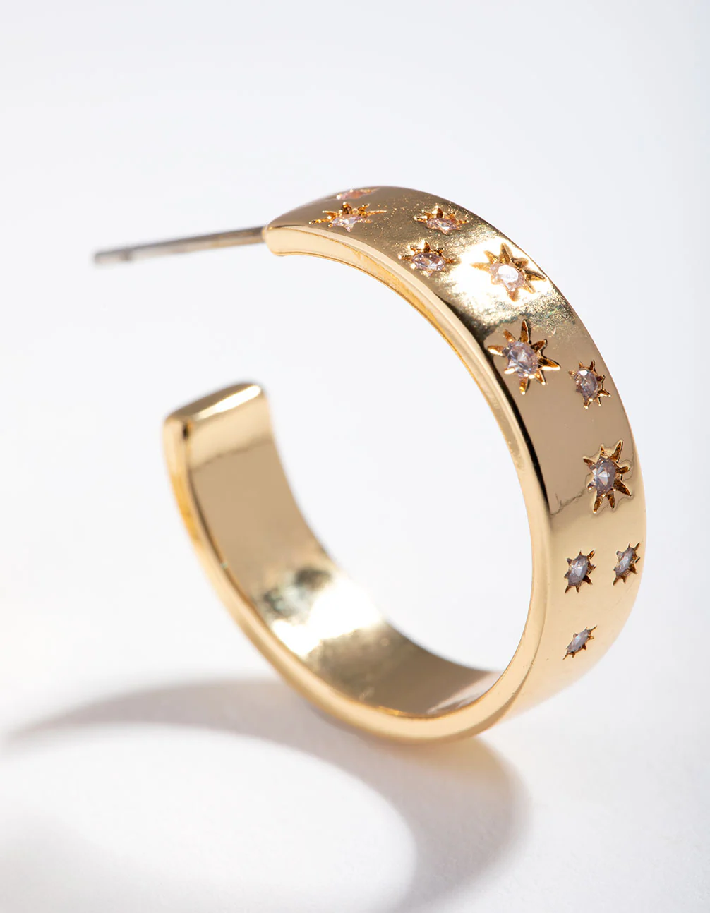 Gold Plated Diamante Star Hoop Earrings - Image 3