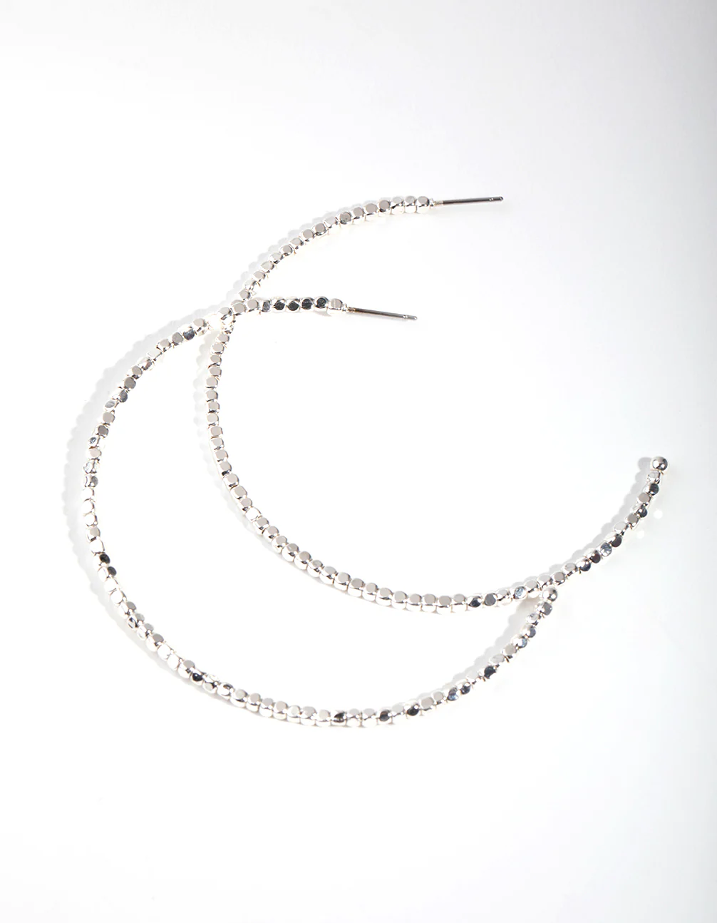 Silver Plated Bead Hoop Earrings - Image 3