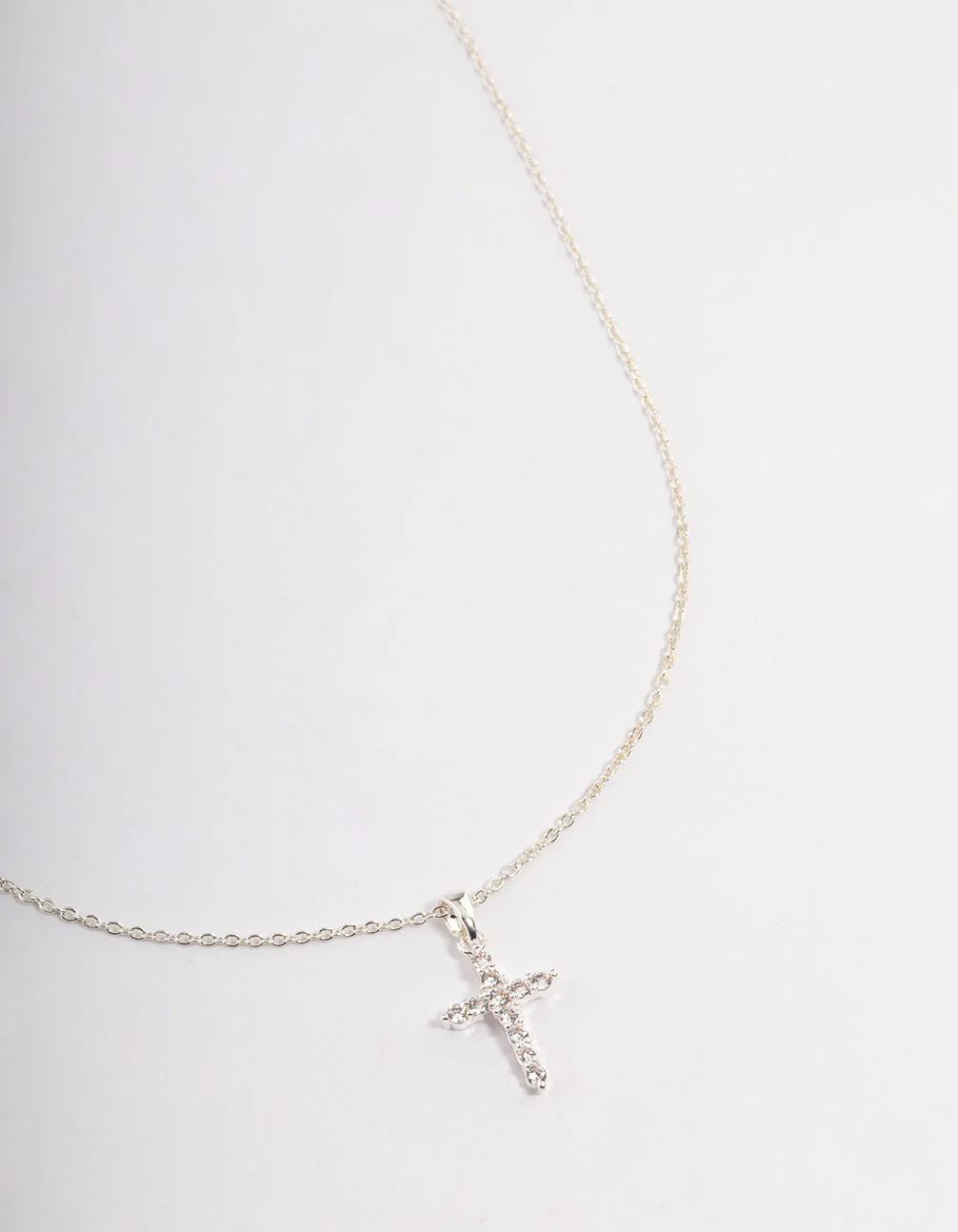 Silver Plated Cubic Zirconia Cross Fine Chain Necklace