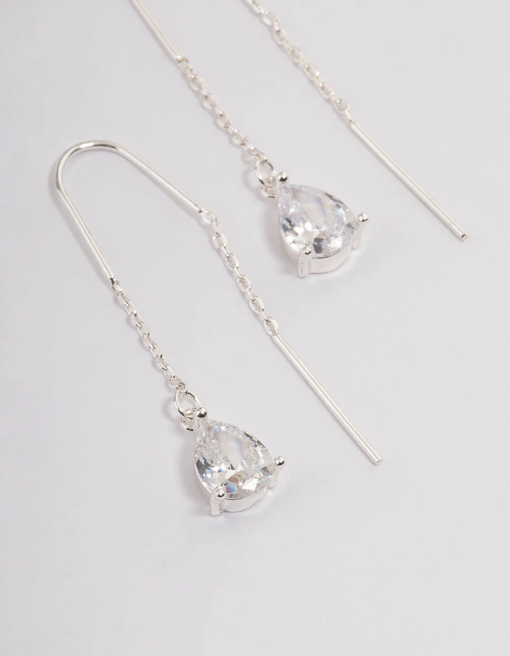 Silver Plated Cubic Zirconia Teardrop Threader Earrings - Image 2