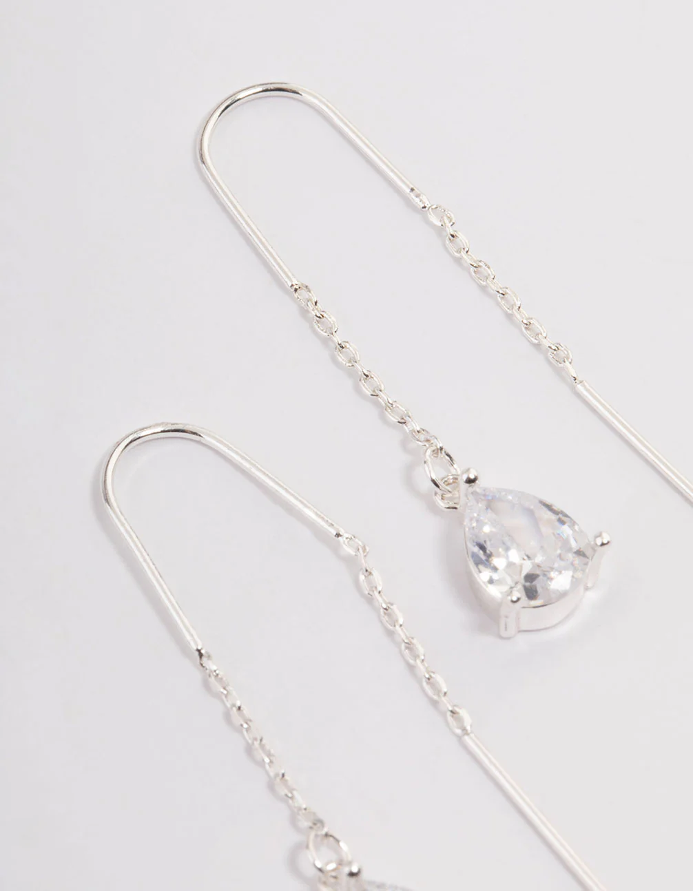 Silver Plated Cubic Zirconia Teardrop Threader Earrings - Image 3