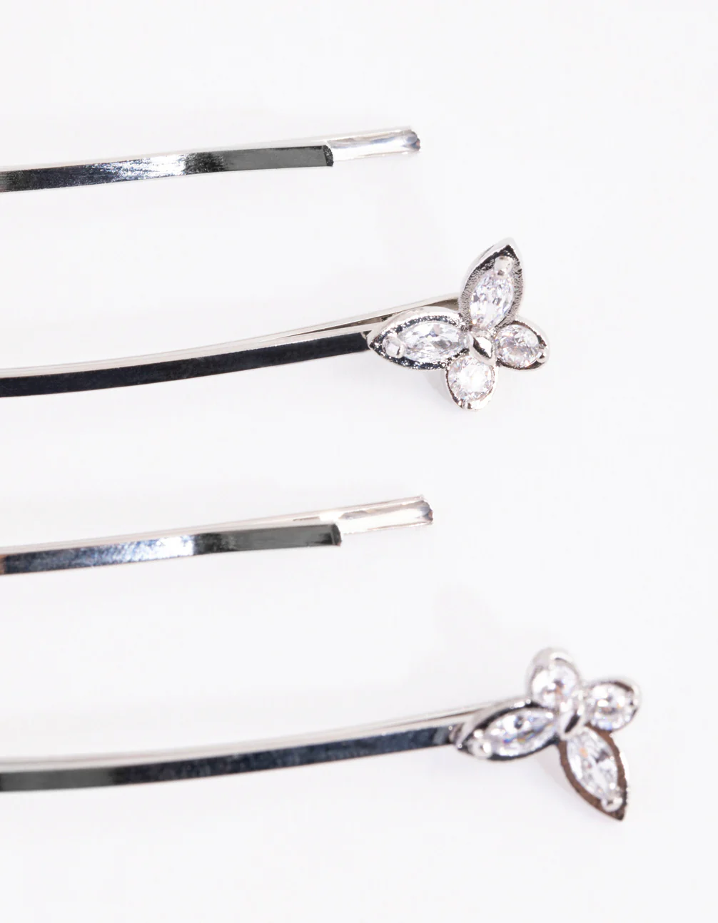 Silver Cubic Zirconia Flower & Butterfly 4-Pack Clip - Image 2