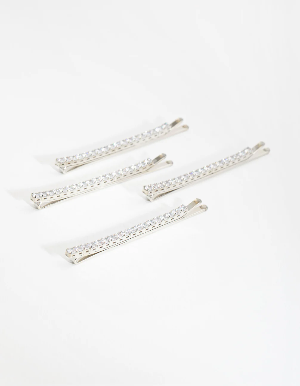 Silver Cubic Zirconia Simple Hair Slide 4-Pack - Image 3