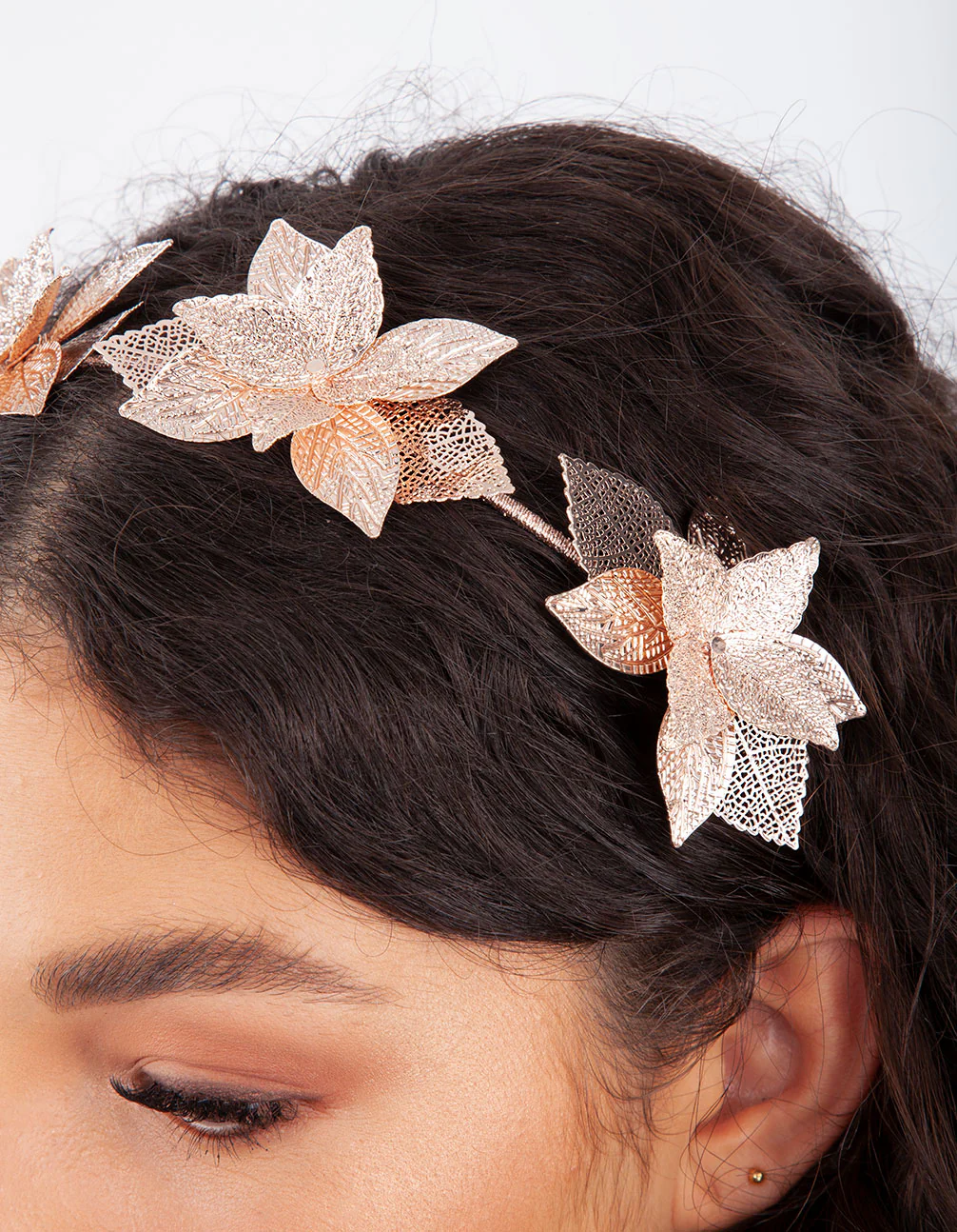 Rose Gold Cluster Leaf Headband - Image 4