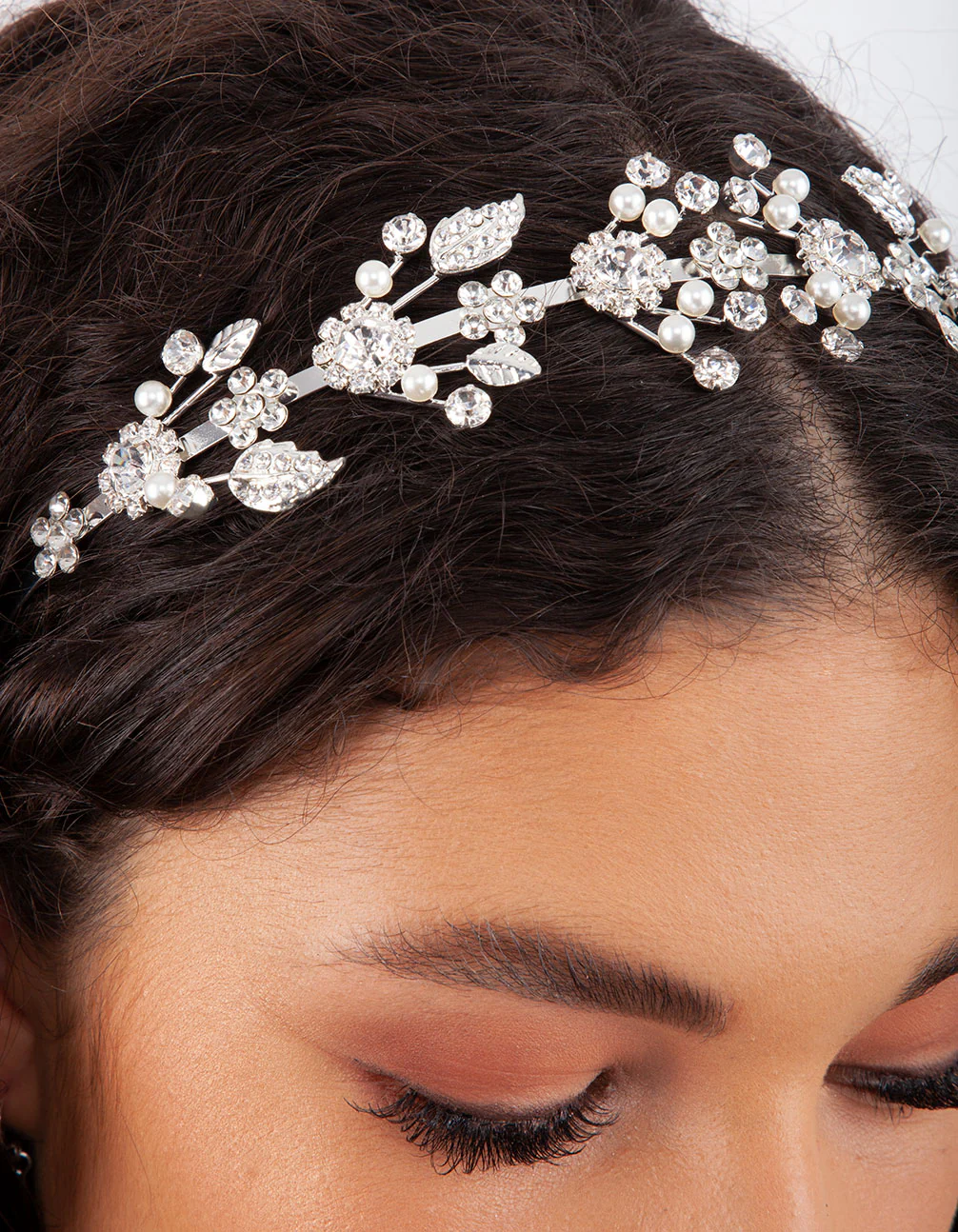 Silver Fine Floral Pearl Headband - Image 3