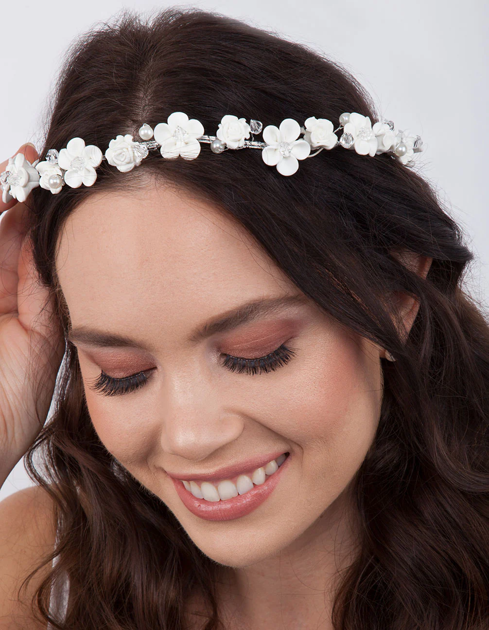 White Flower Pearl Halo Headband - Image 2