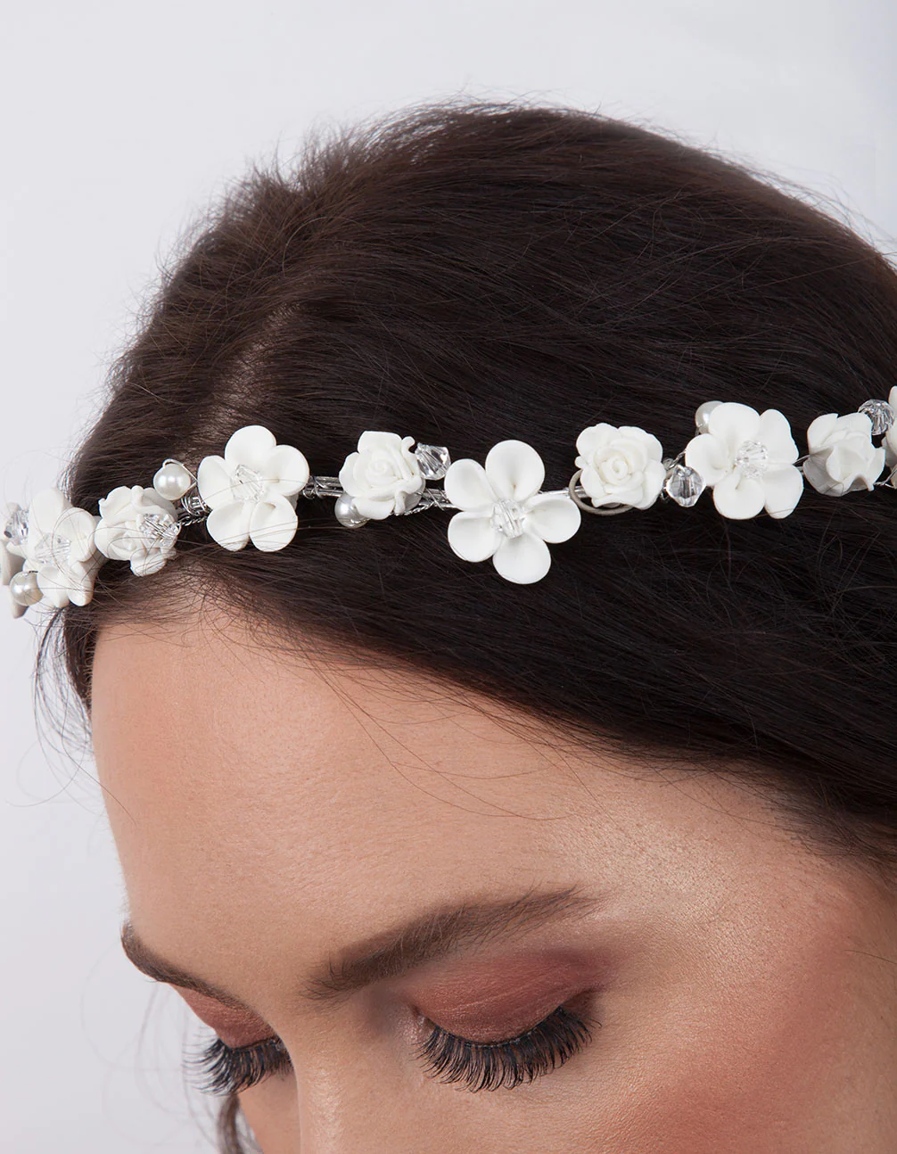 White Flower Pearl Halo Headband - Image 3