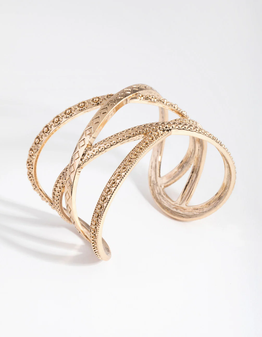 Antique Gold Etched 4-Row Cuff Bracelet - Image 2