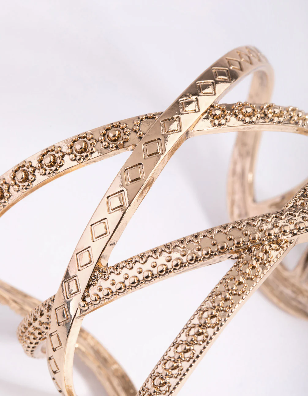 Antique Gold Etched 4-Row Cuff Bracelet - Image 3