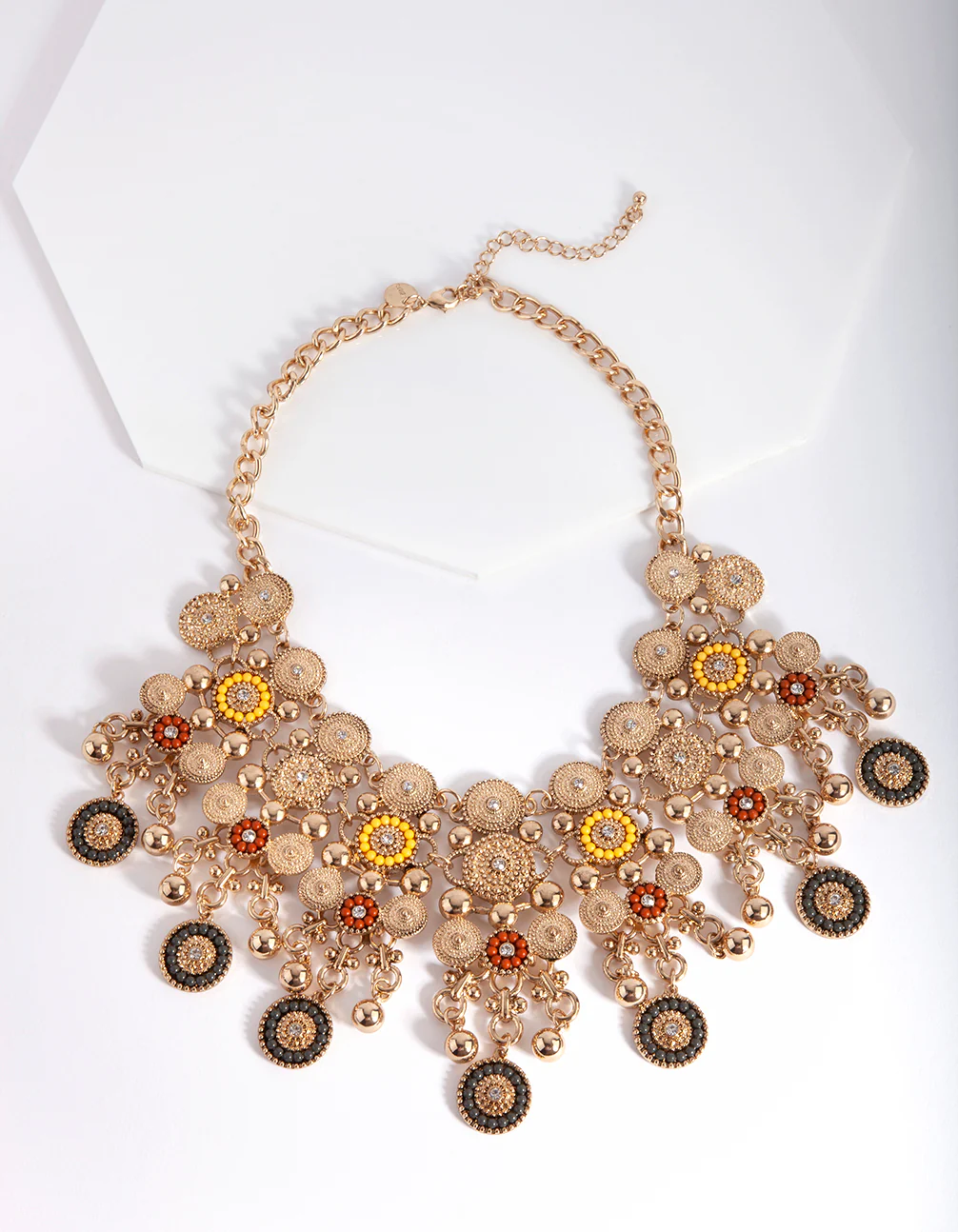 Antique Gold Bohemian Disc Statement Necklace - Image 2
