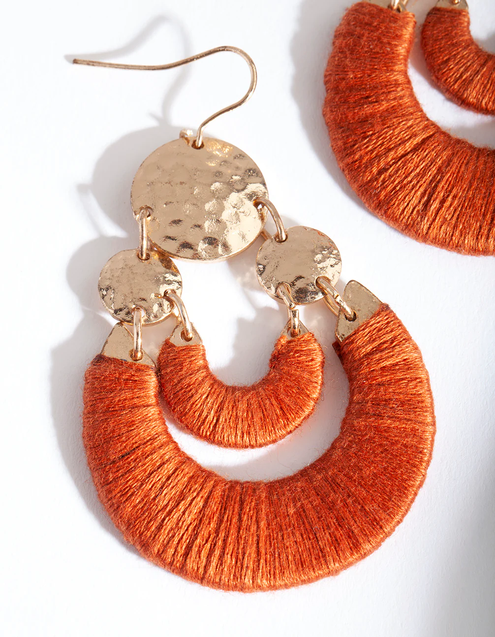 Gold Thread Wrap Drop Earrings - Image 2