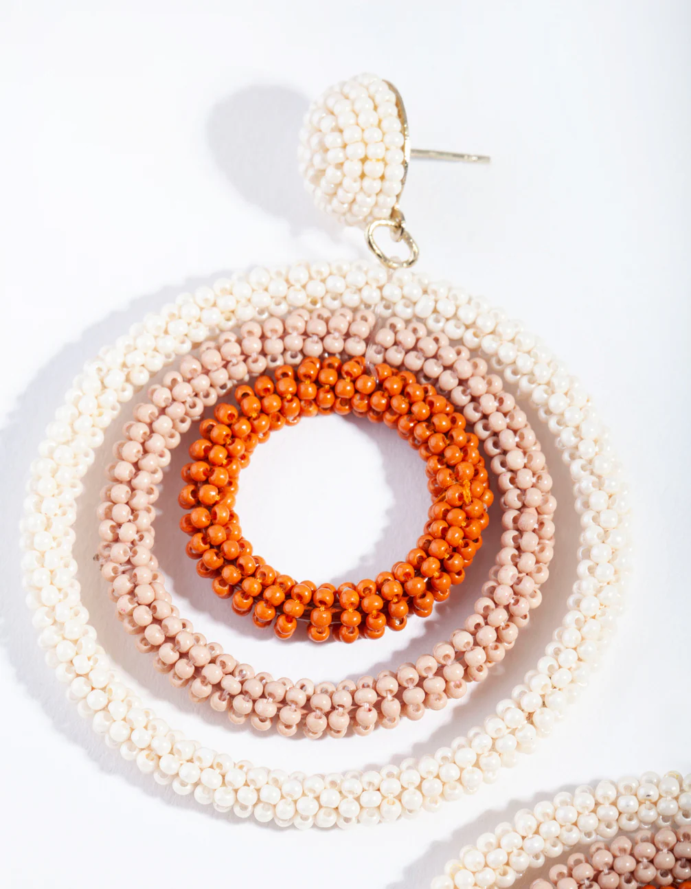 Neutral Beaded Triple Circle Drop Earrings - Image 2