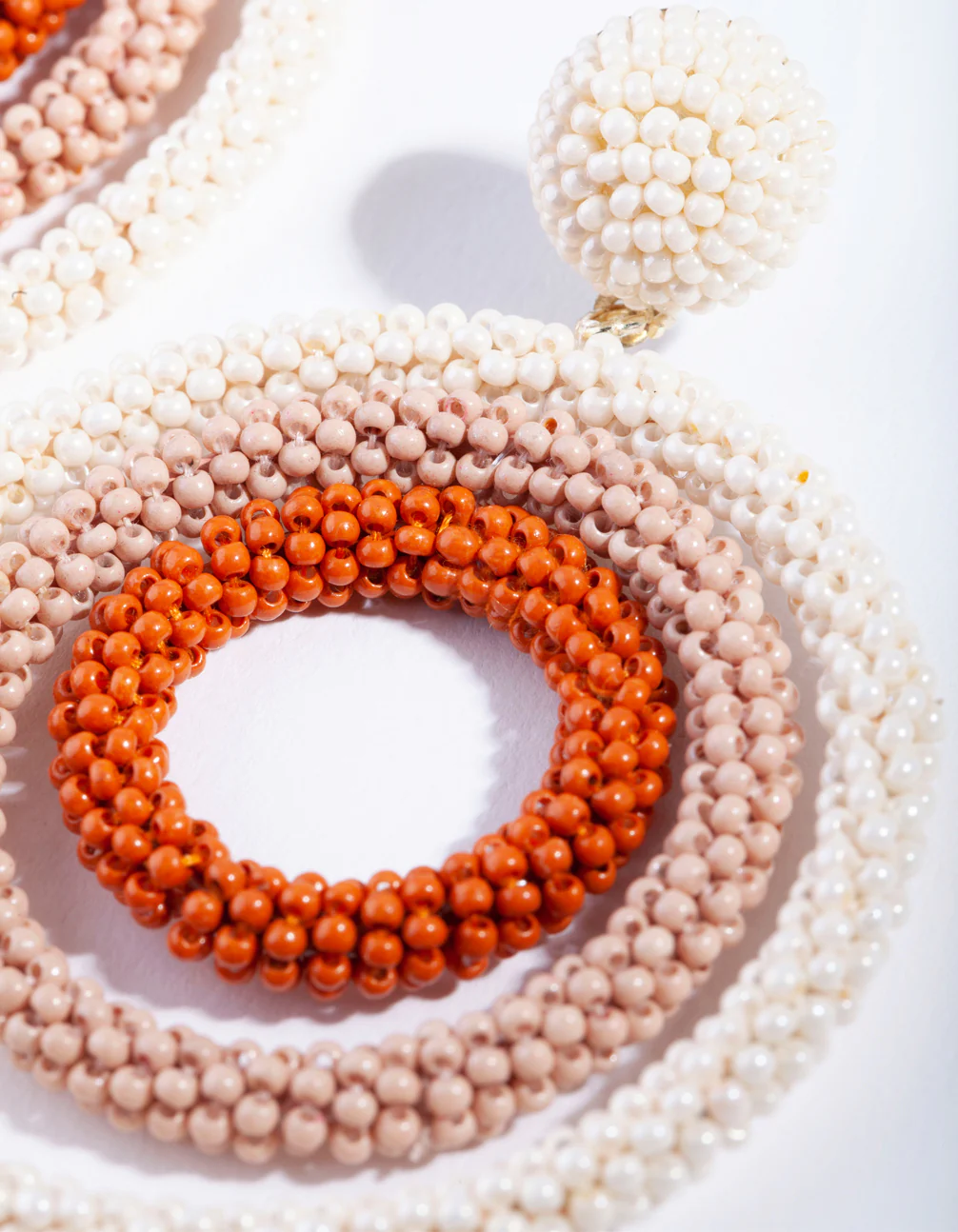 Neutral Beaded Triple Circle Drop Earrings - Image 3