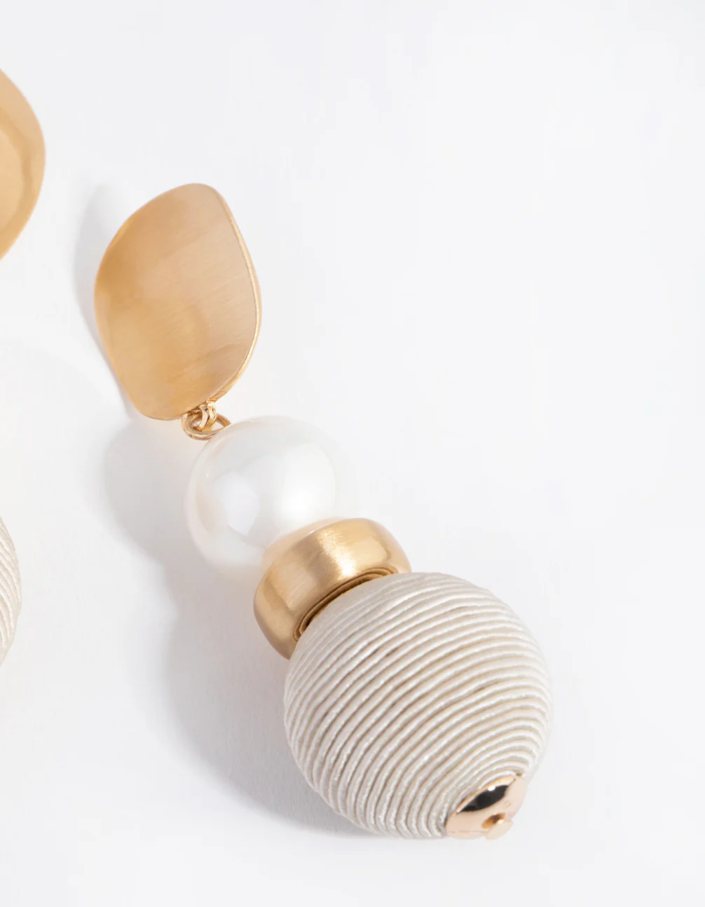 Brushed Gold Thread Wrapped Ball Drop Earrings - Image 2