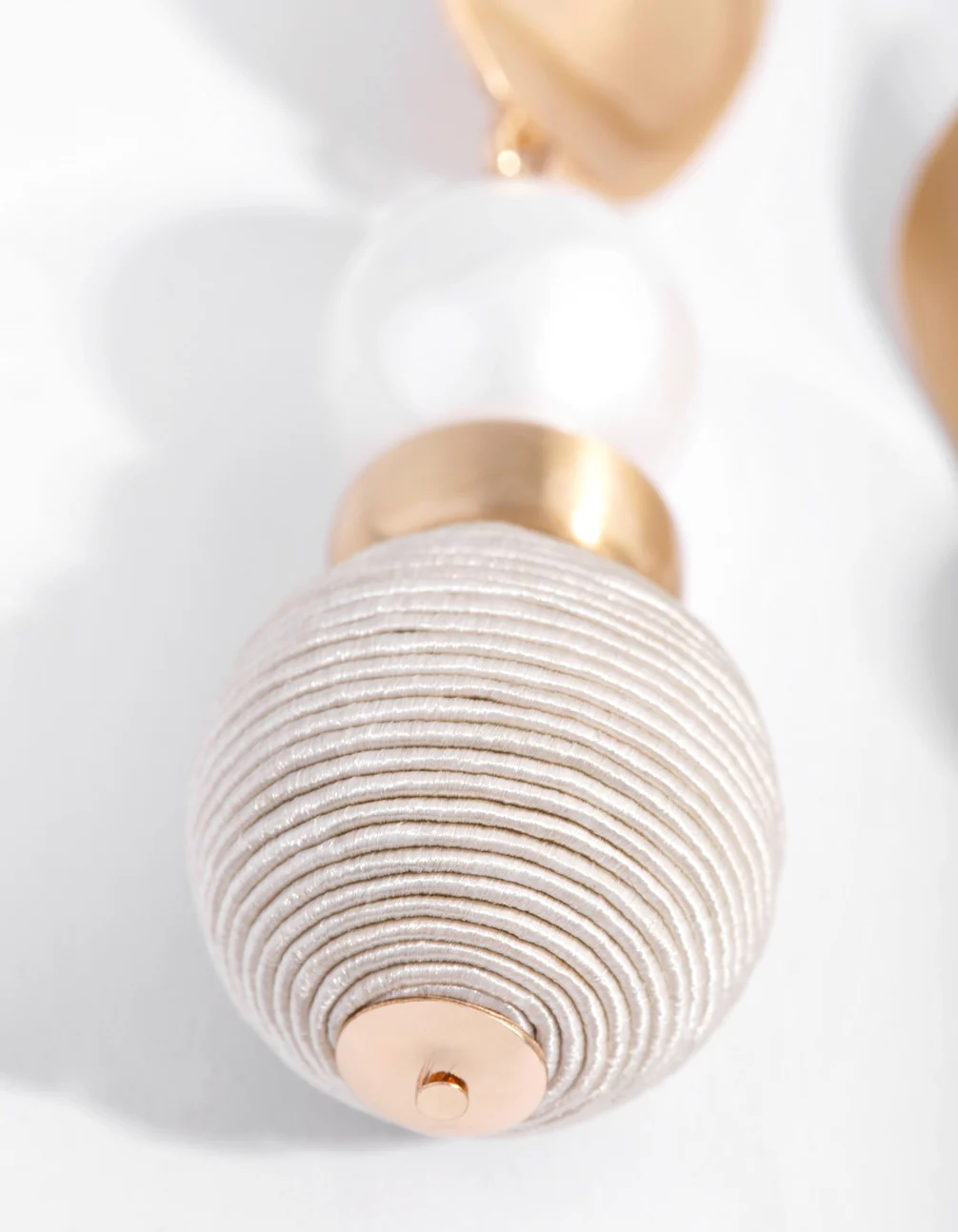 Brushed Gold Thread Wrapped Ball Drop Earrings - Image 3