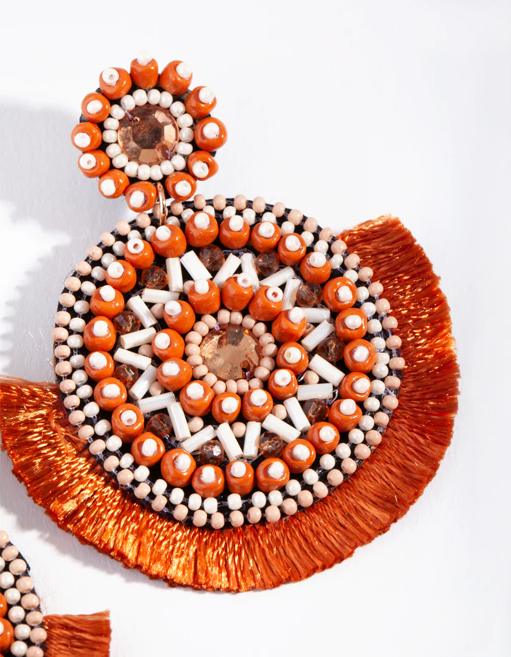 Orange Bright Disc Tassel Earrings - Image 2