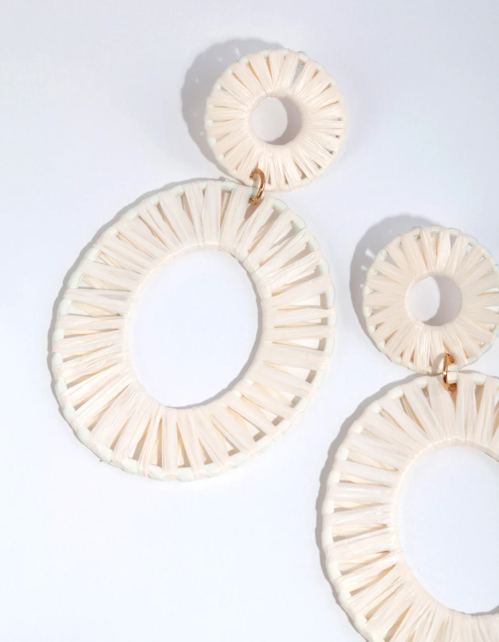 Fabric Raffia Double Disc Drop Earrings - Image 2