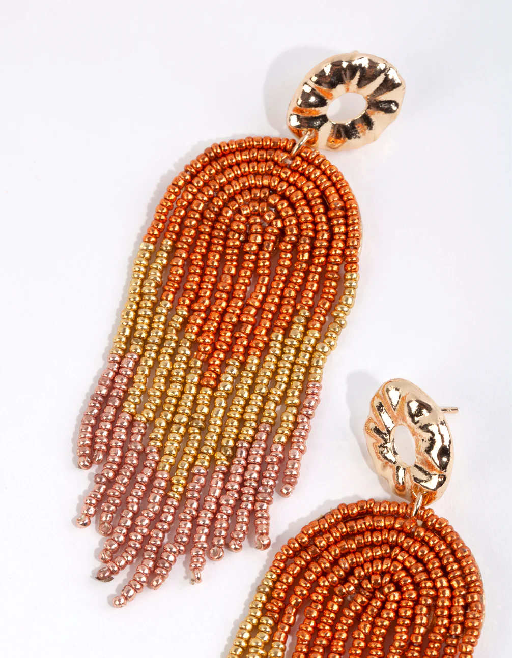 Bronze Beaded Waterfall Drop Earrings - Image 2