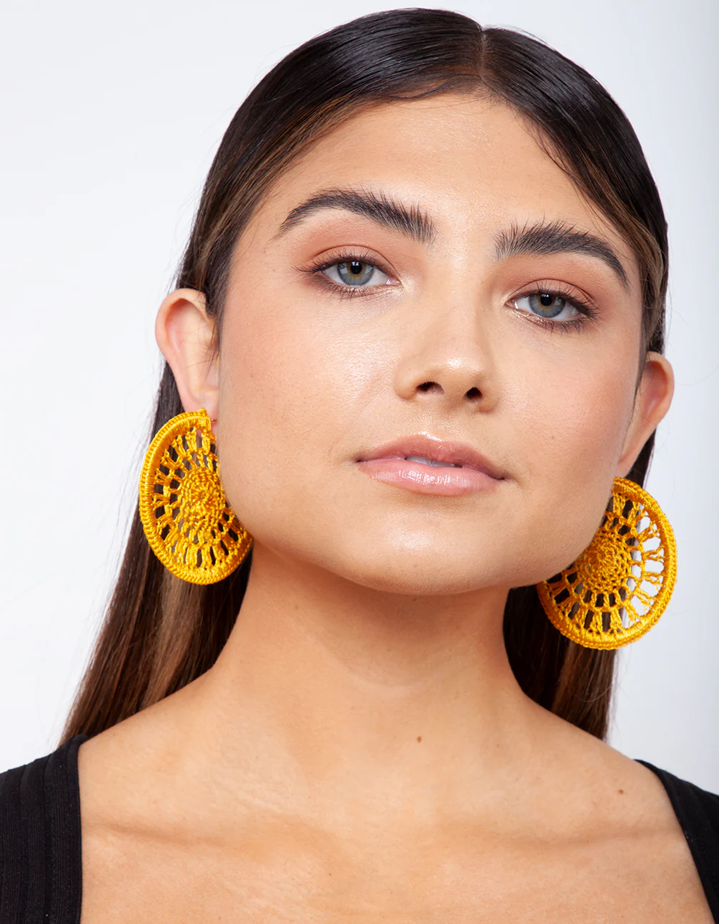 Yellow Crochet Hoop Earrings - Image 2