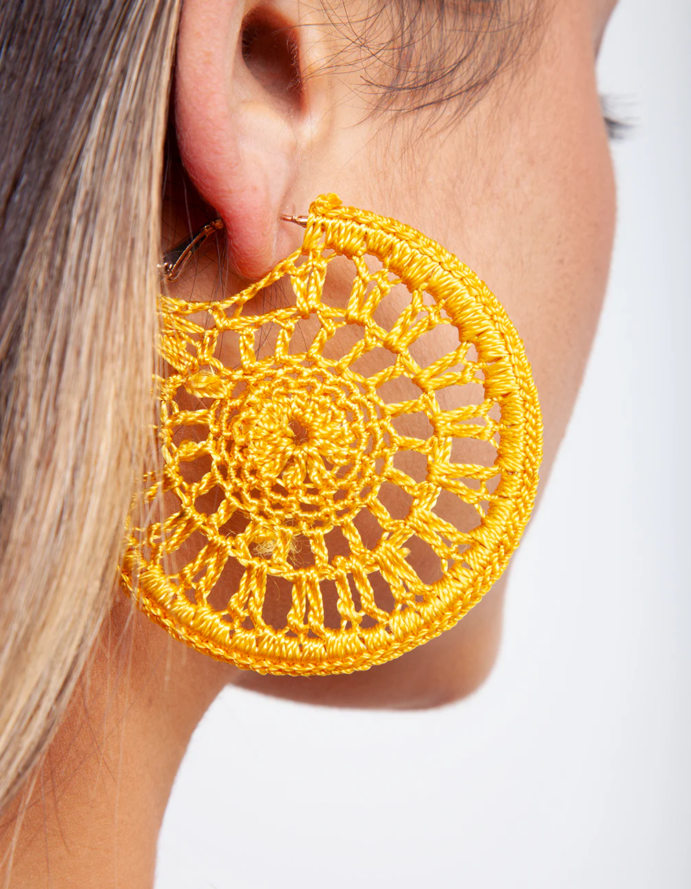 Yellow Crochet Hoop Earrings - Image 3