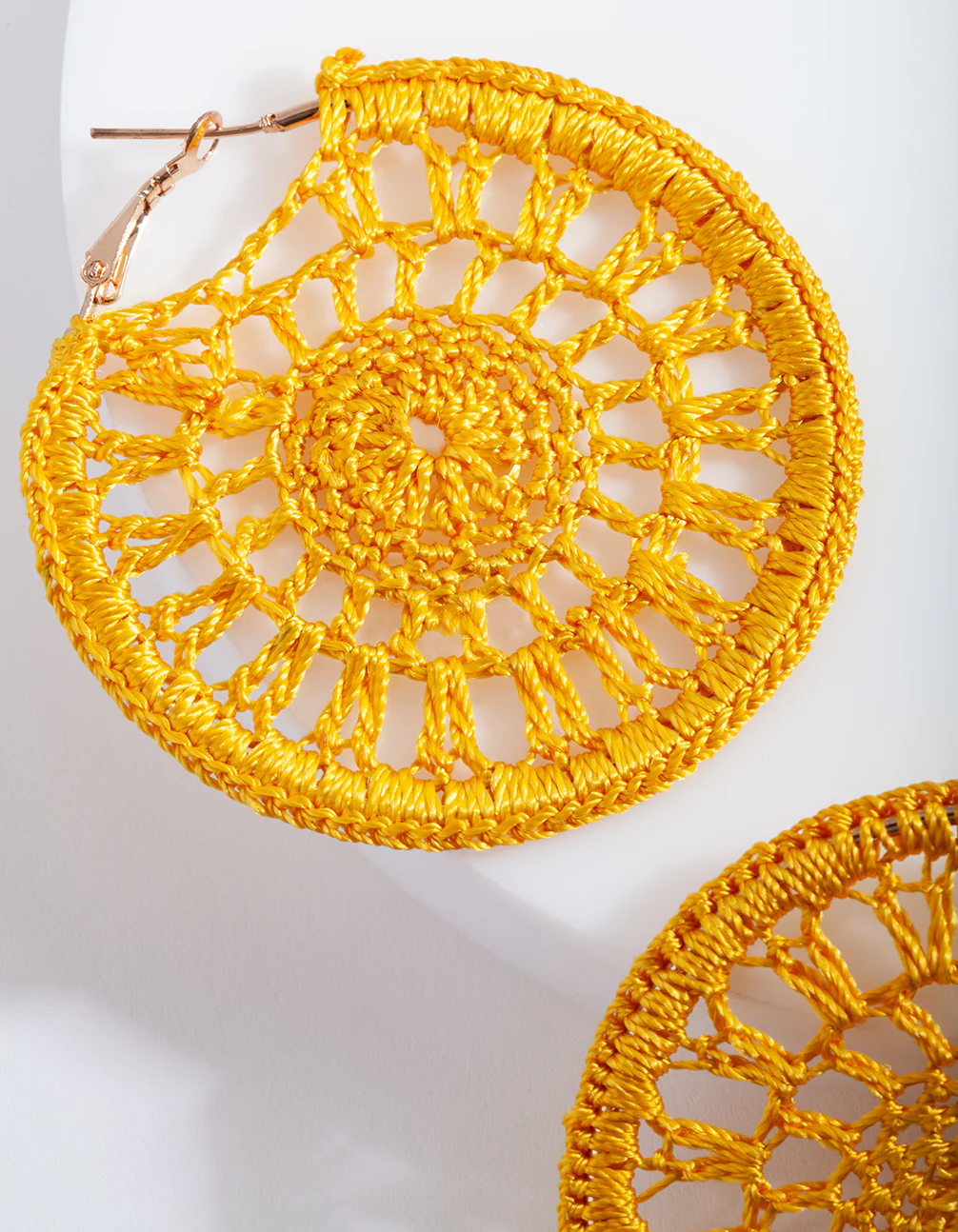 Yellow Crochet Hoop Earrings - Image 4