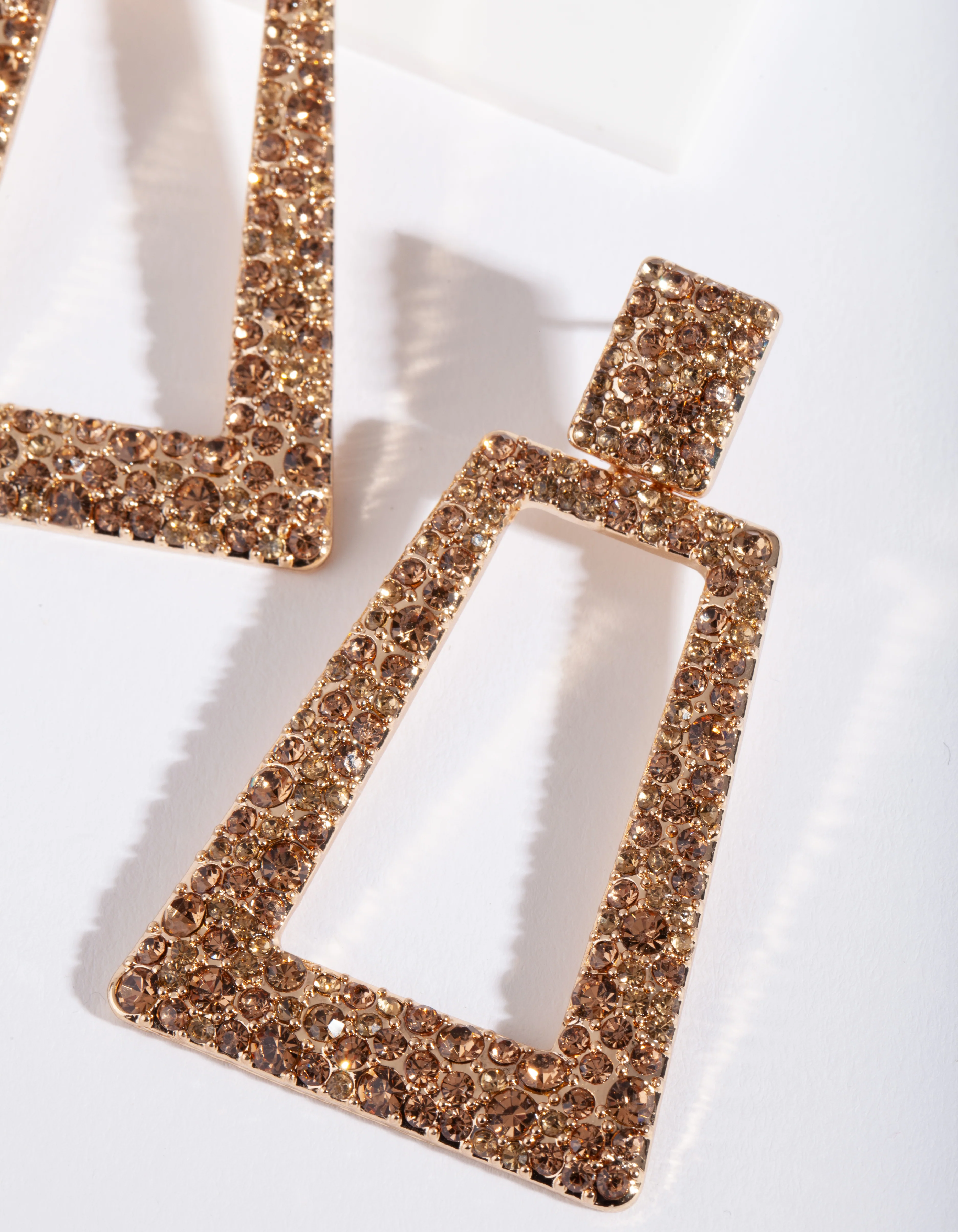 Gold Diamante Trapeze Earrings - Image 2