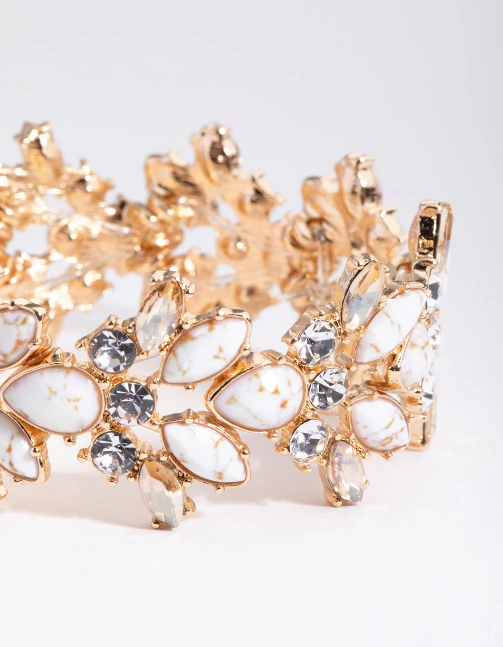 Gold Navette Stone Stretch Bracelet - Image 2