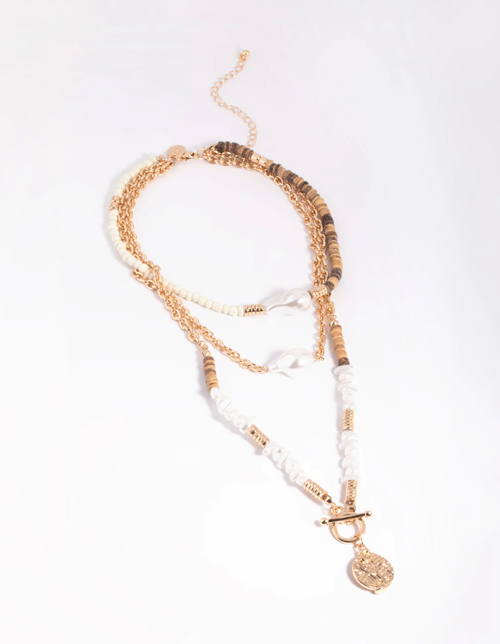 Gold Pearl Fob Layered Necklace - Image 2