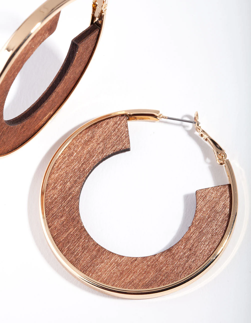 Gold Wooden Inner Hoop Earrings - Image 3