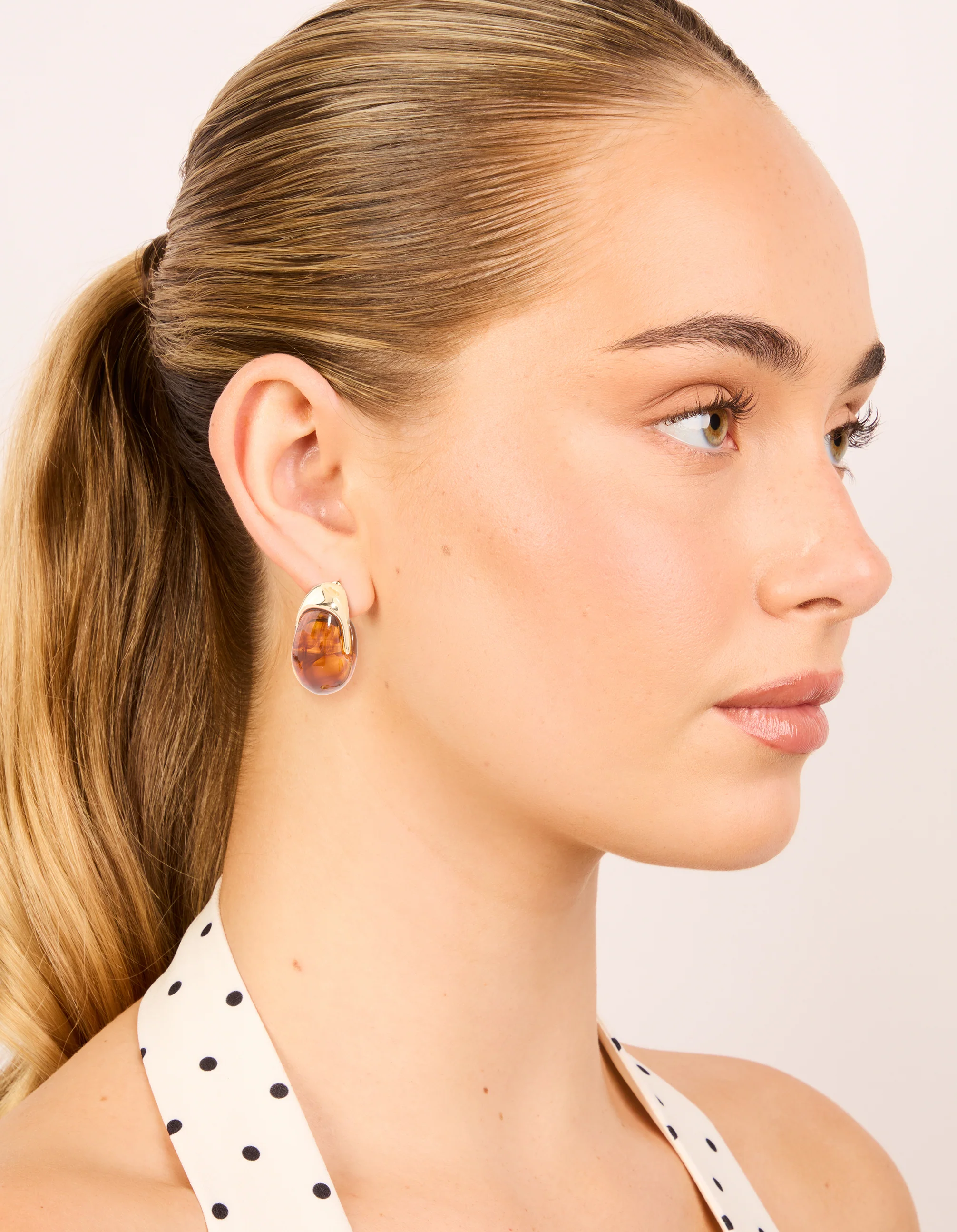 Brown Acrylic Chunky Curved Stud Earrings - Image 3