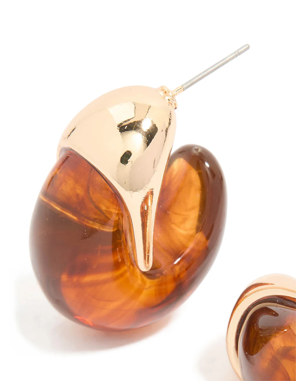 Brown Acrylic Chunky Curved Stud Earrings - Image 4